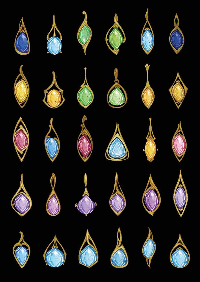 Pendant pattern set with gems jewelry design hand drawing on paper and make graphic . vector