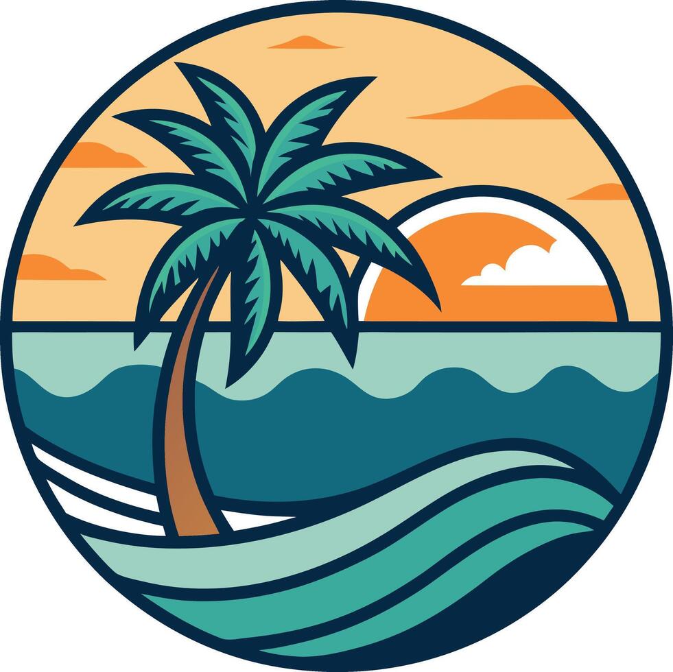 Palm beach with sunset in the background vector