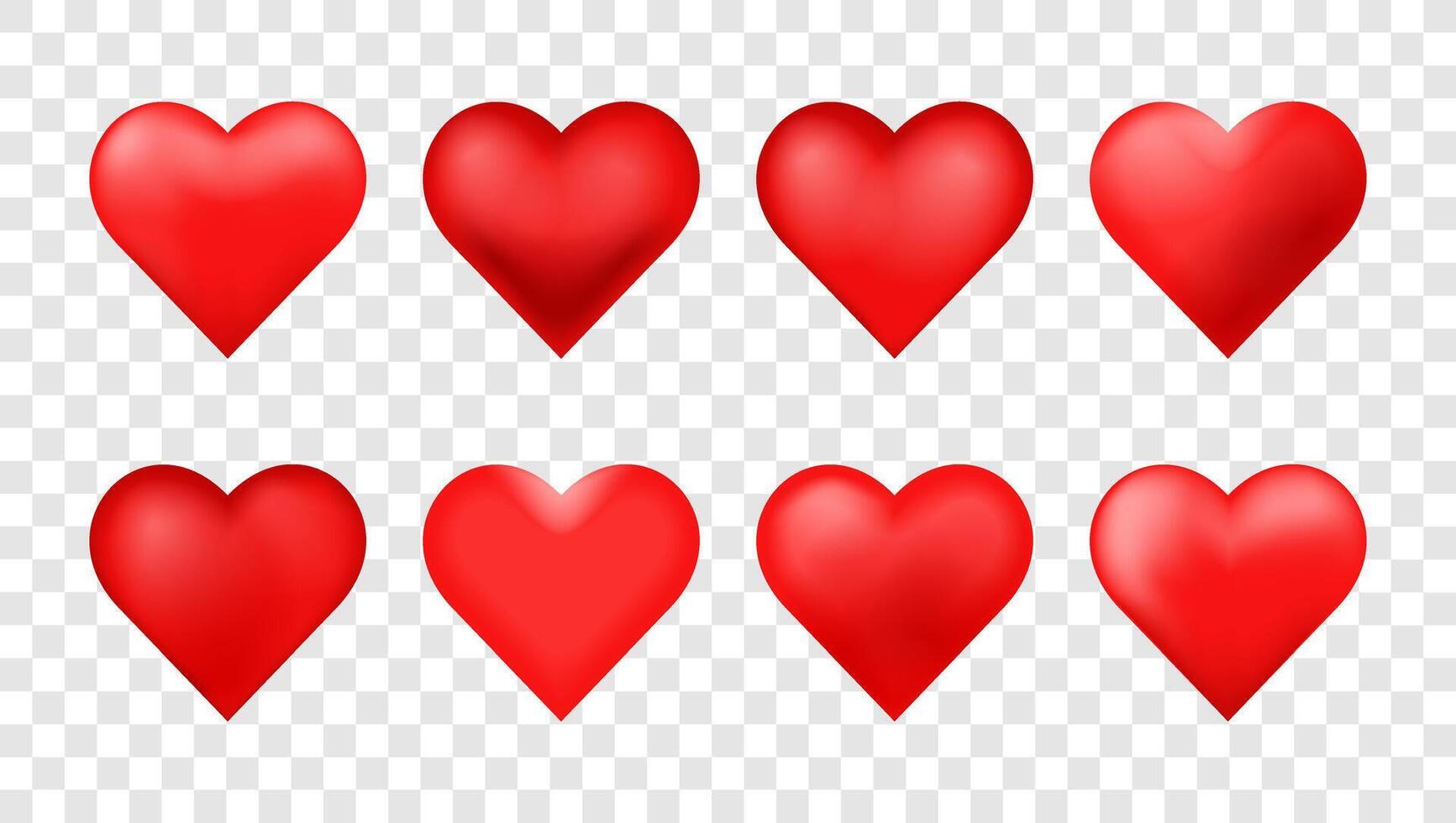 Realistic set of heart shape balloons set. 3d heart red balloon. Valentine's day heart. 3d love vector