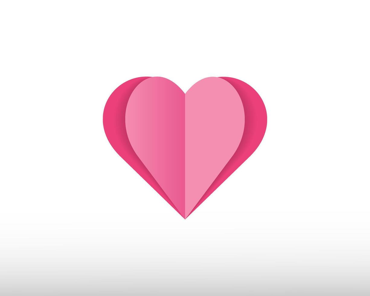 pink paper cut love heart for Valentines day. Minimal flat red love symbol. vector