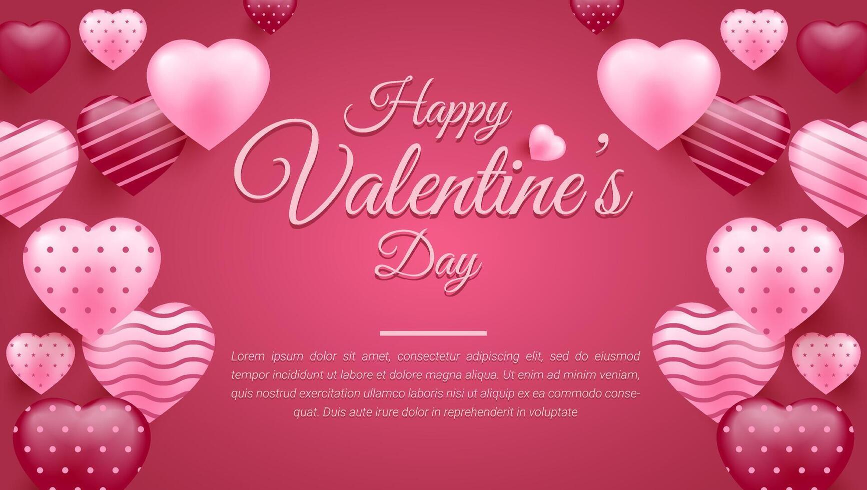 Valentine's day banner background. Romantic background with realistic design elements, gift box, metal hearts, balloons in the shape of heart vector