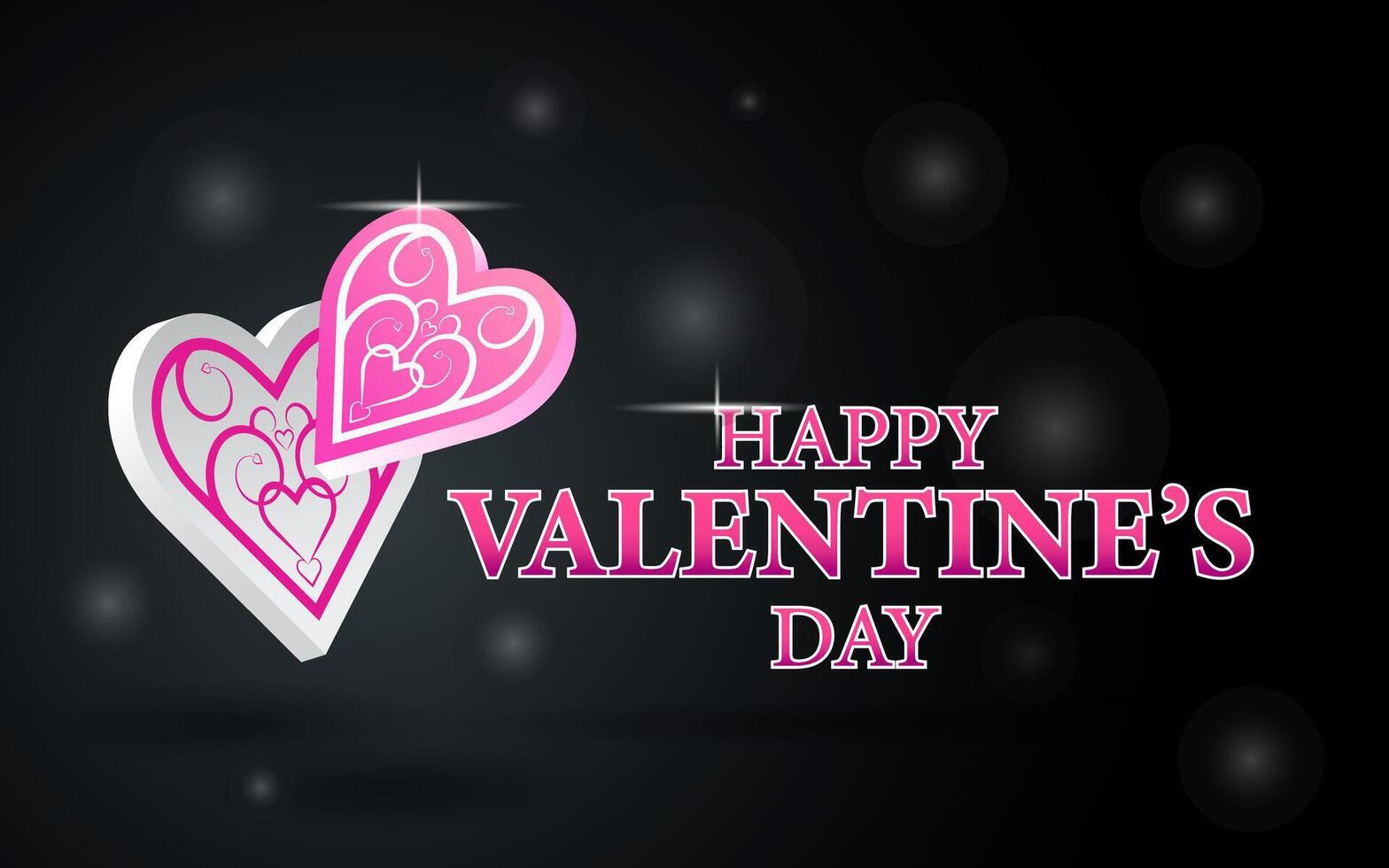 Happy Valentines Day Poster or Banner Card Design With black Background, greeting card, banner, and web ad. vector
