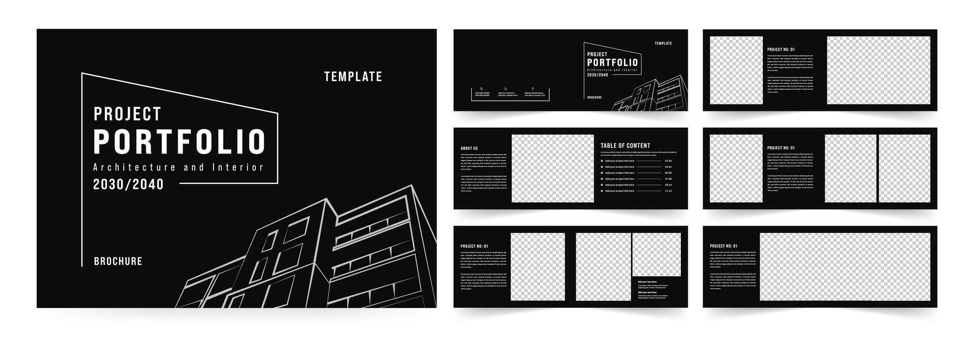 Landscape Architecture Brochure Template, Black Portfolio Layout vector