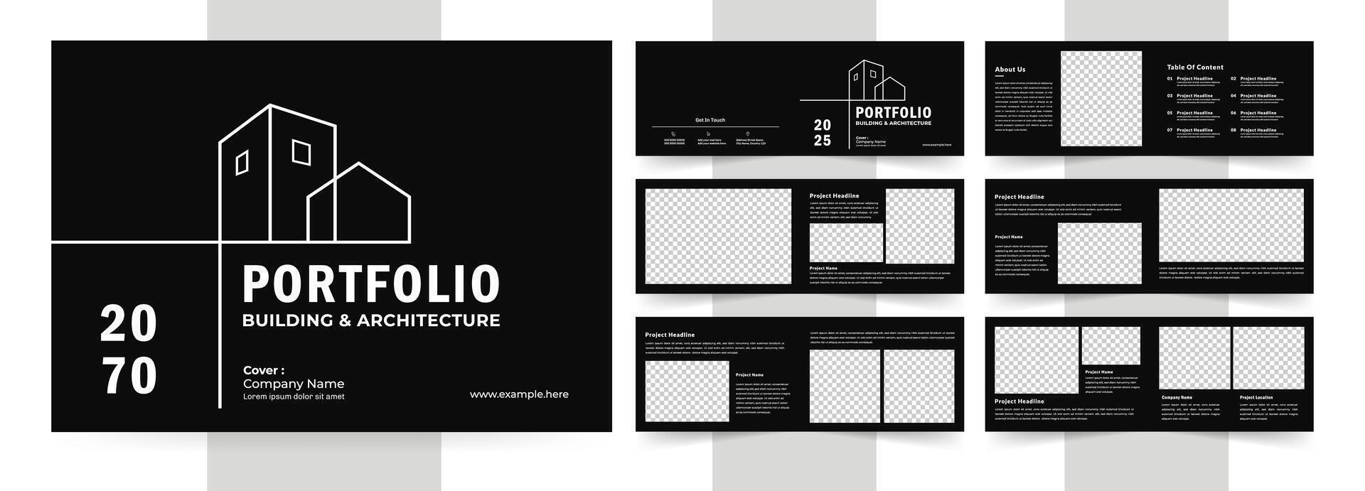 Landscape Architecture portfolio or portfolio layout template design, Black and White Portfolio Layout vector