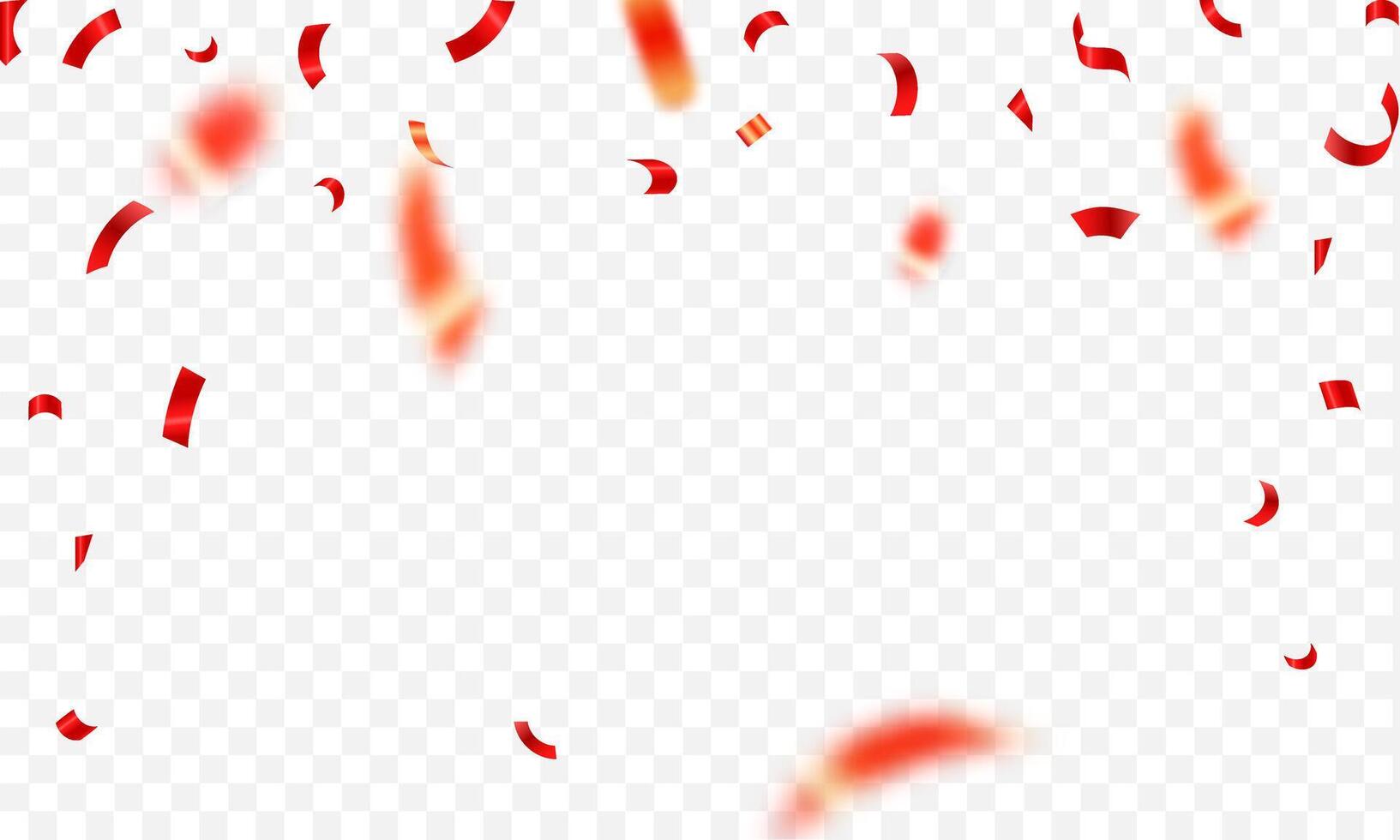 Luxury red tinsel, confetti fall from the sky on white background. Holiday, vector