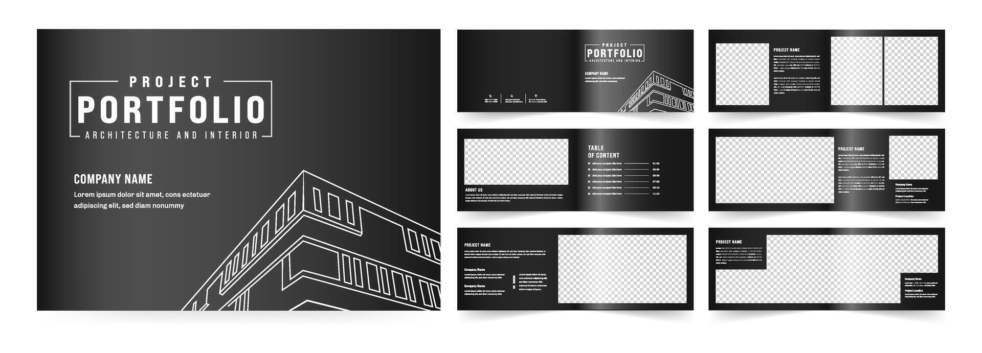 Landscape Architecture portfolio or portfolio layout template design, Black Portfolio Layout vector
