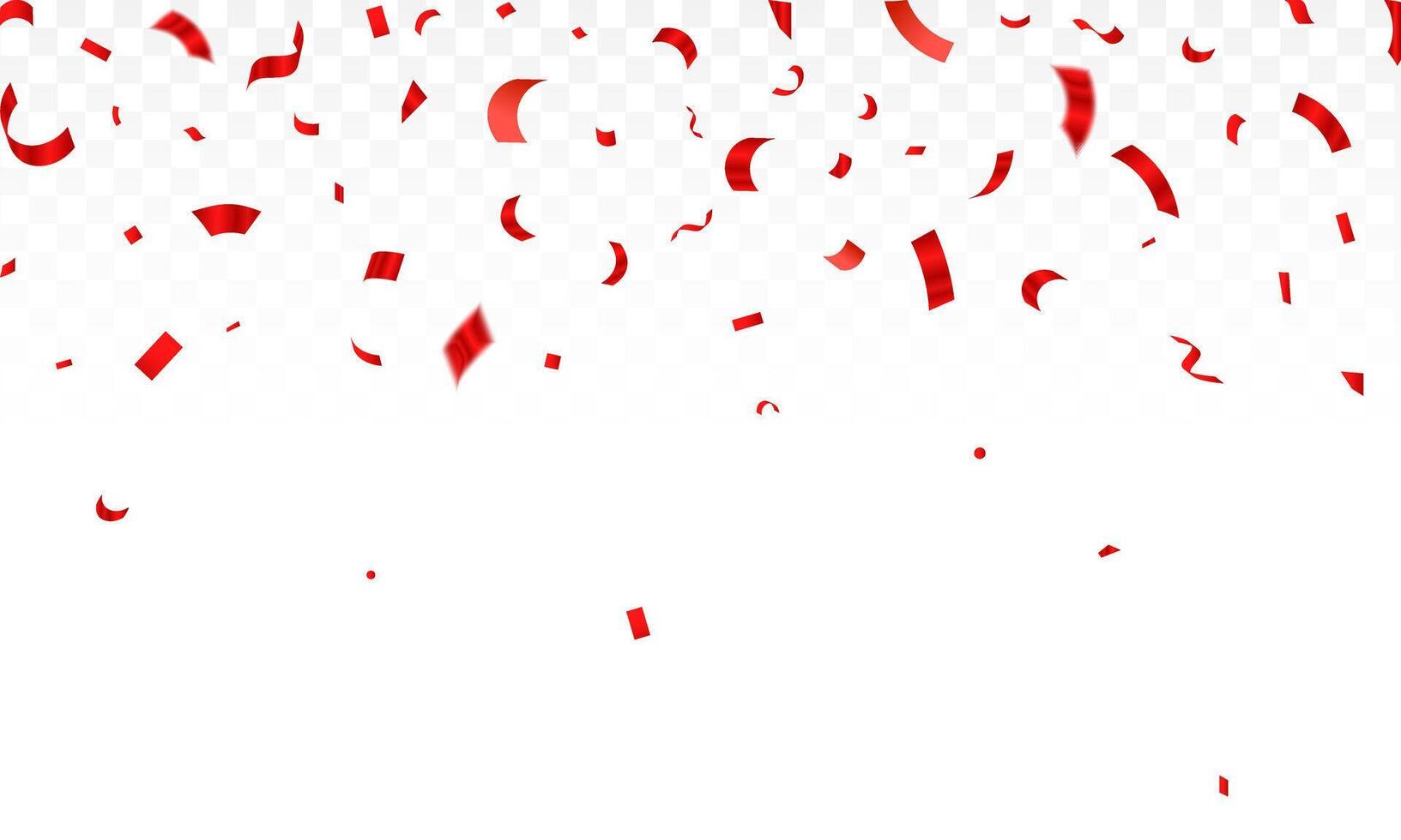 Red confetti on white backdrop. Realistic falling tinsel. Luxury anniversary template. Flying decoration elements. vector