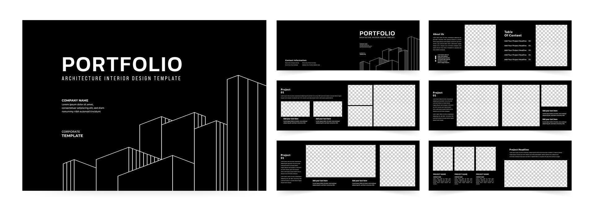 Landscape Architecture portfolio or interior portfolio template layout design, Architectural and Interior Showcase vector
