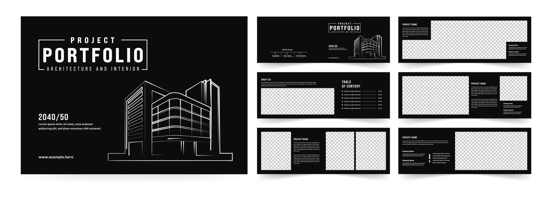 Landscape Architecture Brochure Template, Black and White Portfolio Layout vector