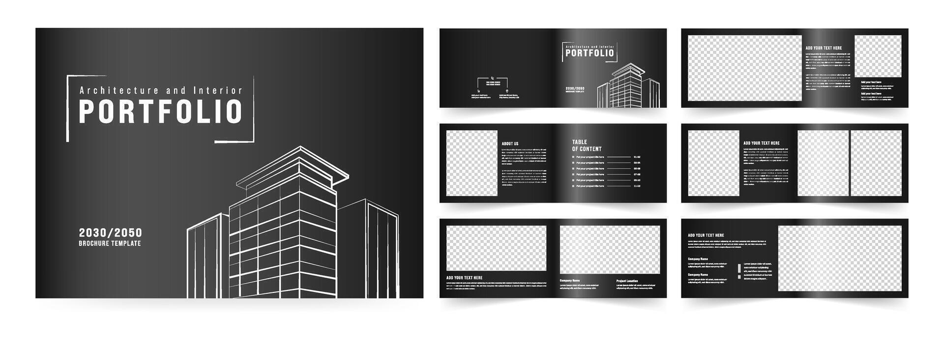 Landscape Architects Portfolio Booklet template, Black and White Portfolio Layout vector