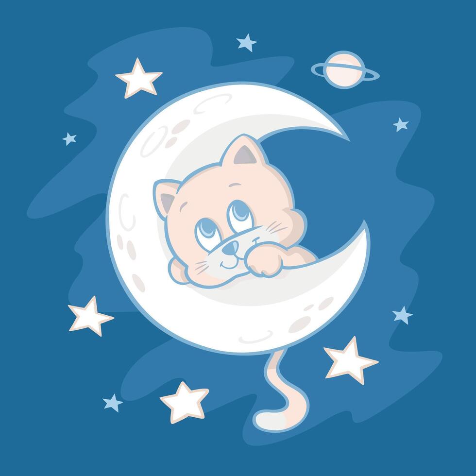 Lunar cat. Art in a delicate and childish style. Design for printing on clothing, decoration, crafts, etc. vector