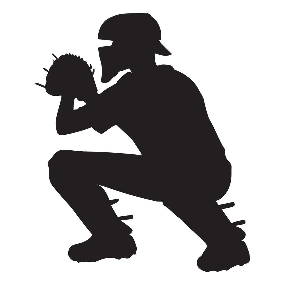 Baseball clipart, Baseball Player silhouette, Catcher's Stance baseball player Illustration vector