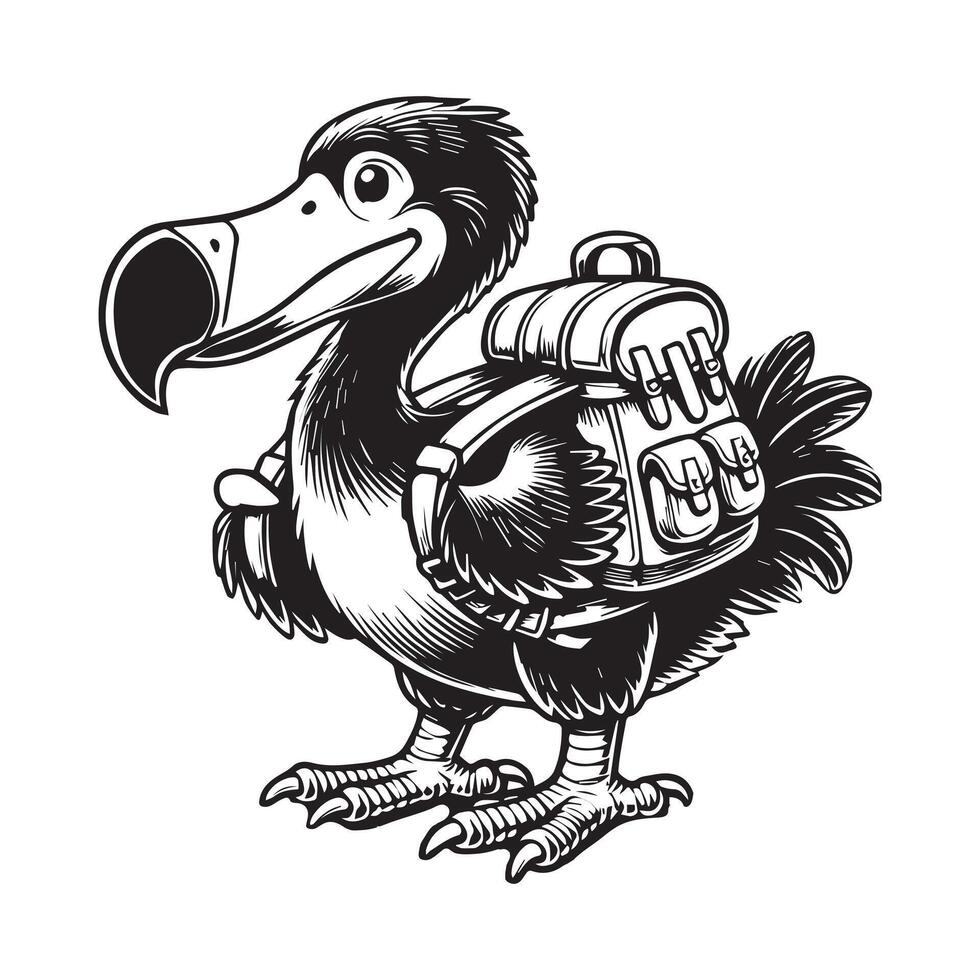 Dodo Clipart - Flightless bird outline - Raphus cucullatus illustration in black and white vector