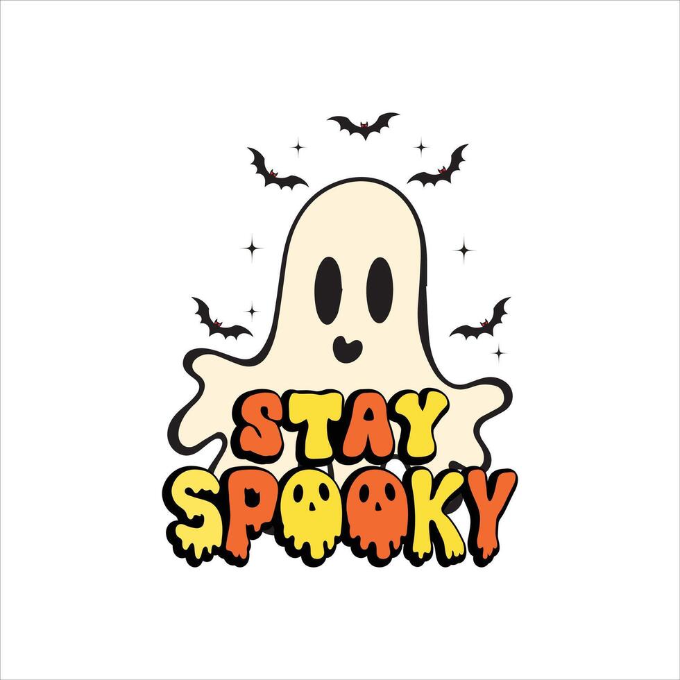 Halloween Stay Spooky, Halloween Shirt design, Halloween illustration, Retro Halloween, Quotes Halloween Typography T shirt Design vector