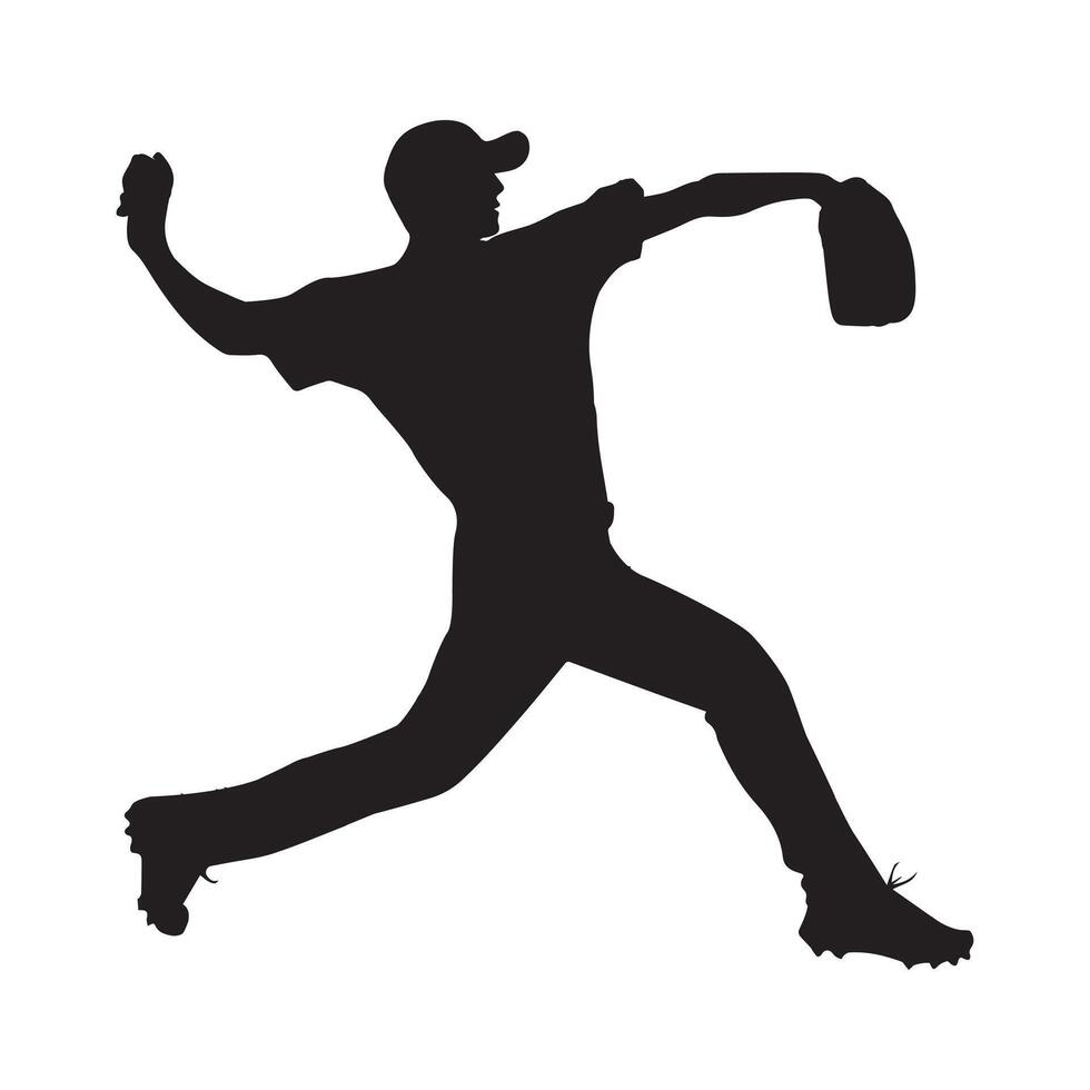 Baseball clipart, Baseball Player silhouette, baseball player throwing a ball Illustration vector