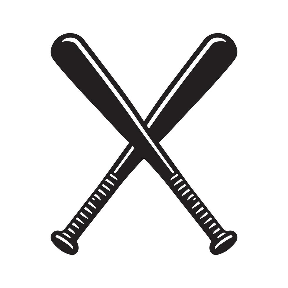 Baseball clipart, sports equipment silhouette, Cross baseball bat Illustration vector