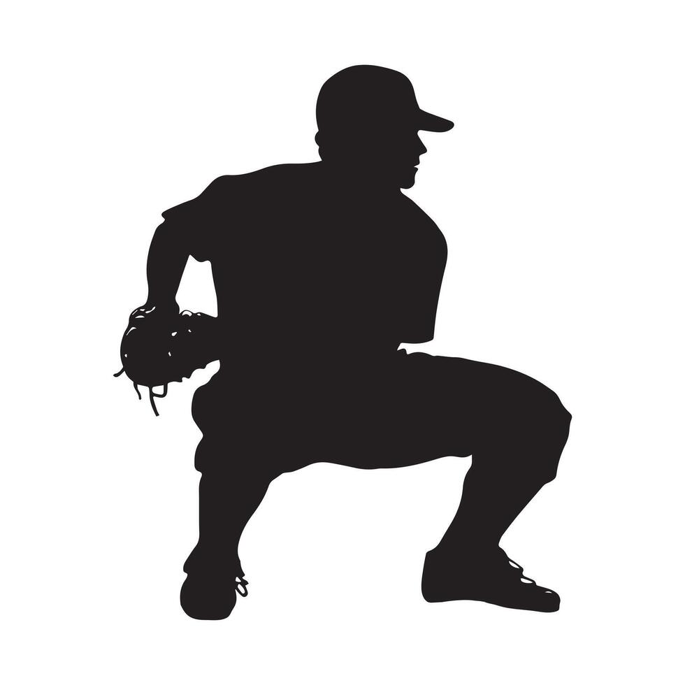 Baseball clipart, Baseball Player silhouette, baseball crouching Illustration vector