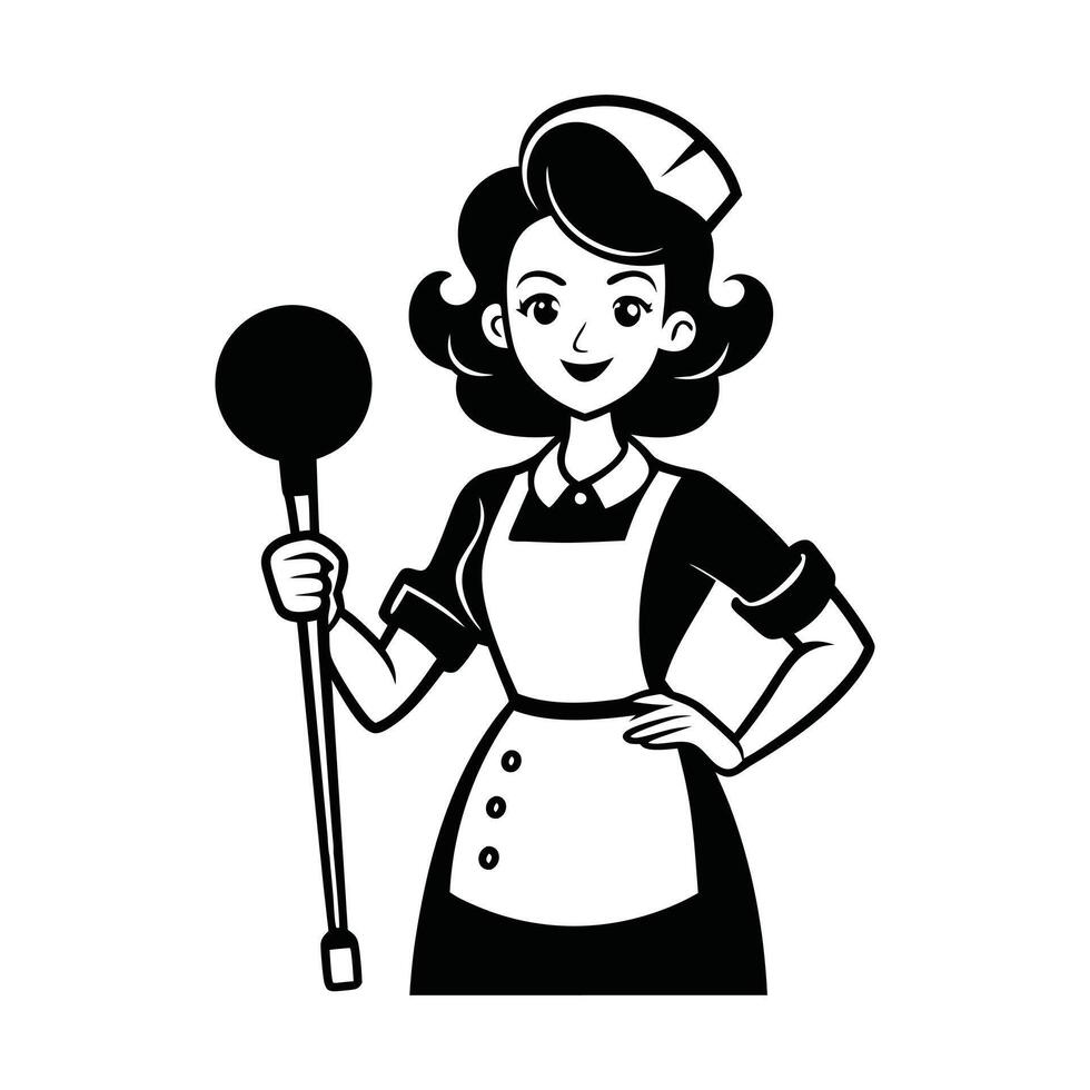 Vintage Retro Woman Face Clipart, Retro Housewife Silhouette, Vintage Woman always love Chef illustration in black and white vector