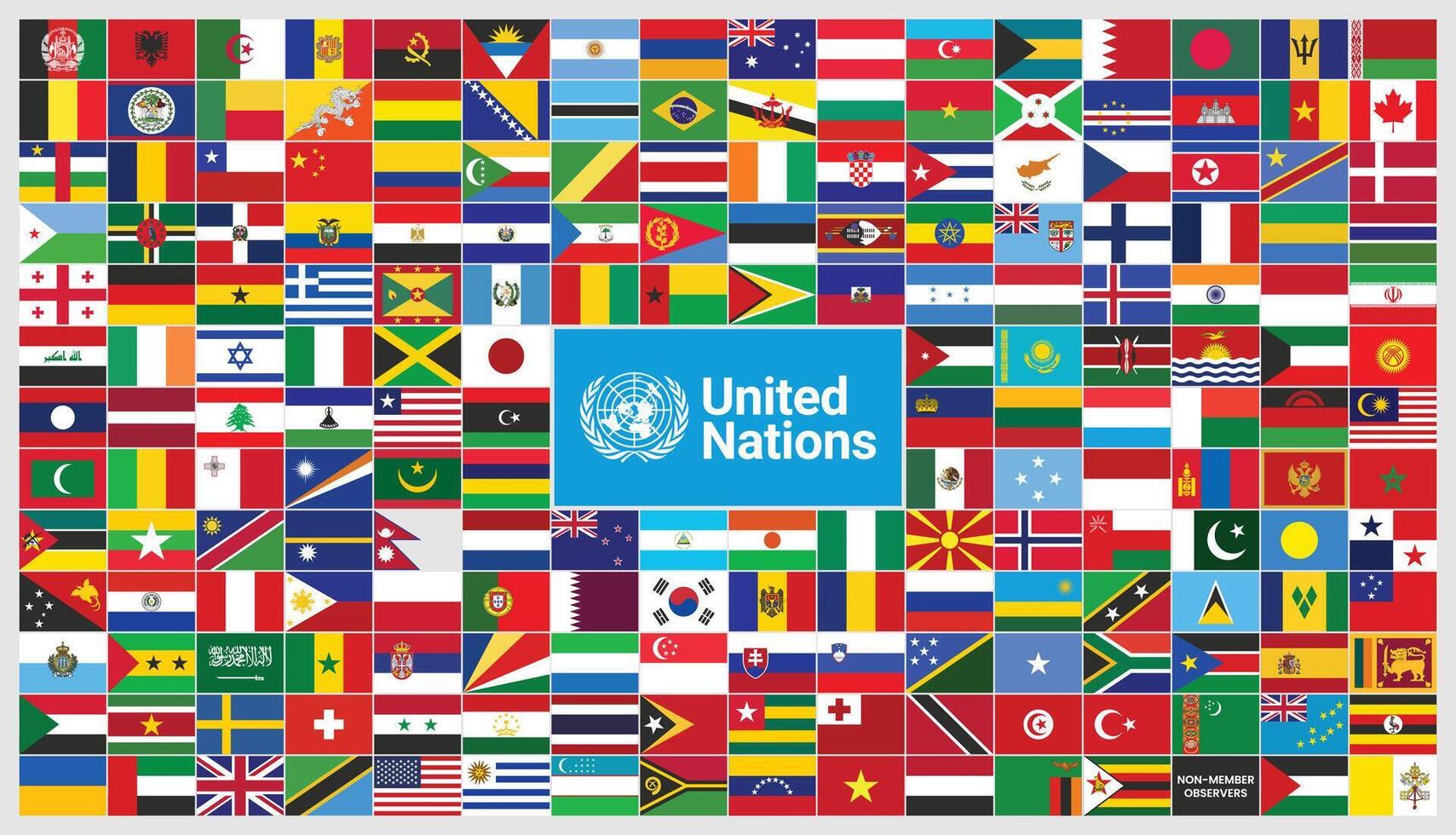United Nations All Members Flag Sorted Alphabetically with UN logo vector