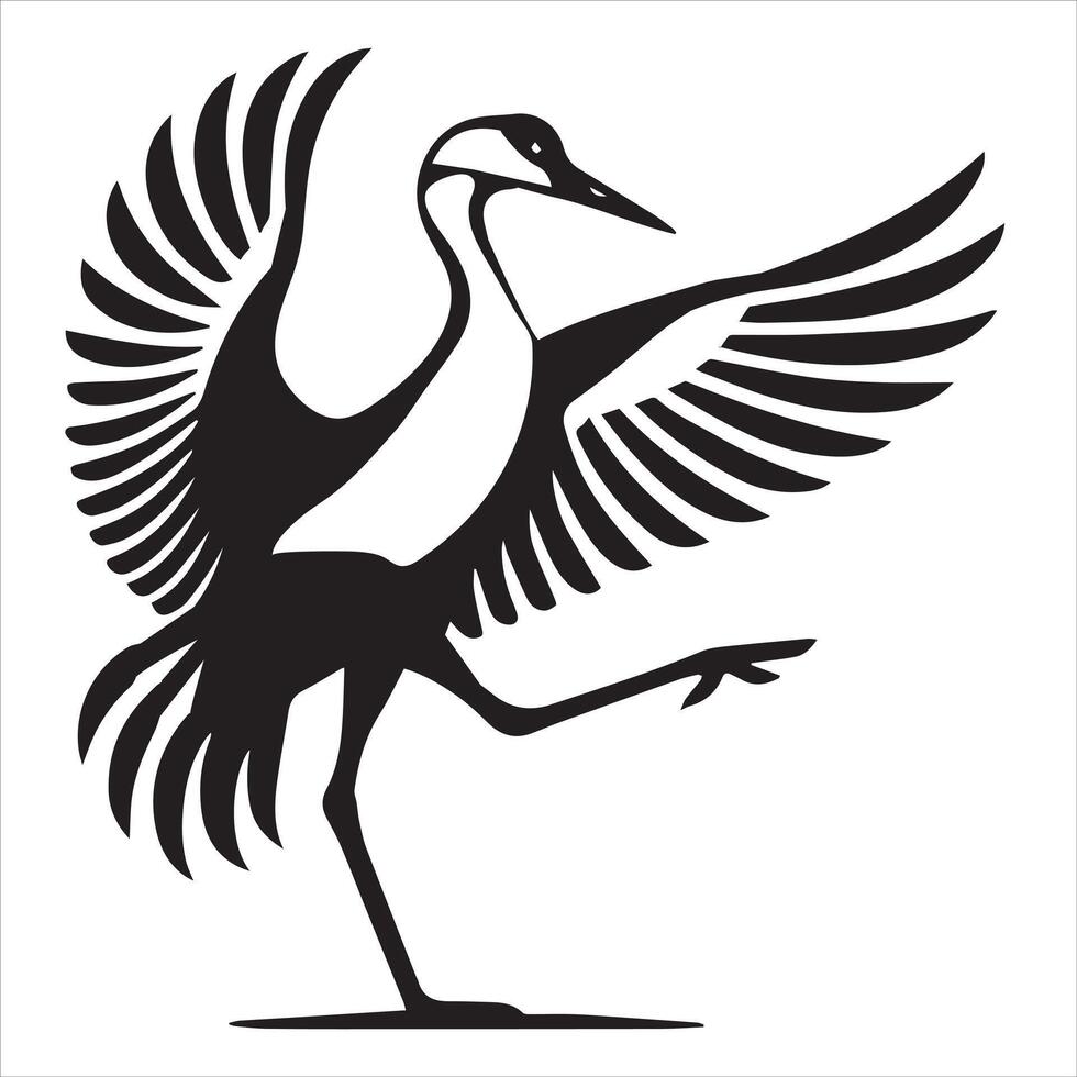 Sandhill crane Outline, Grus canadensis Bird Clipart, Sandhill Crane dancing illustration in black and white vector