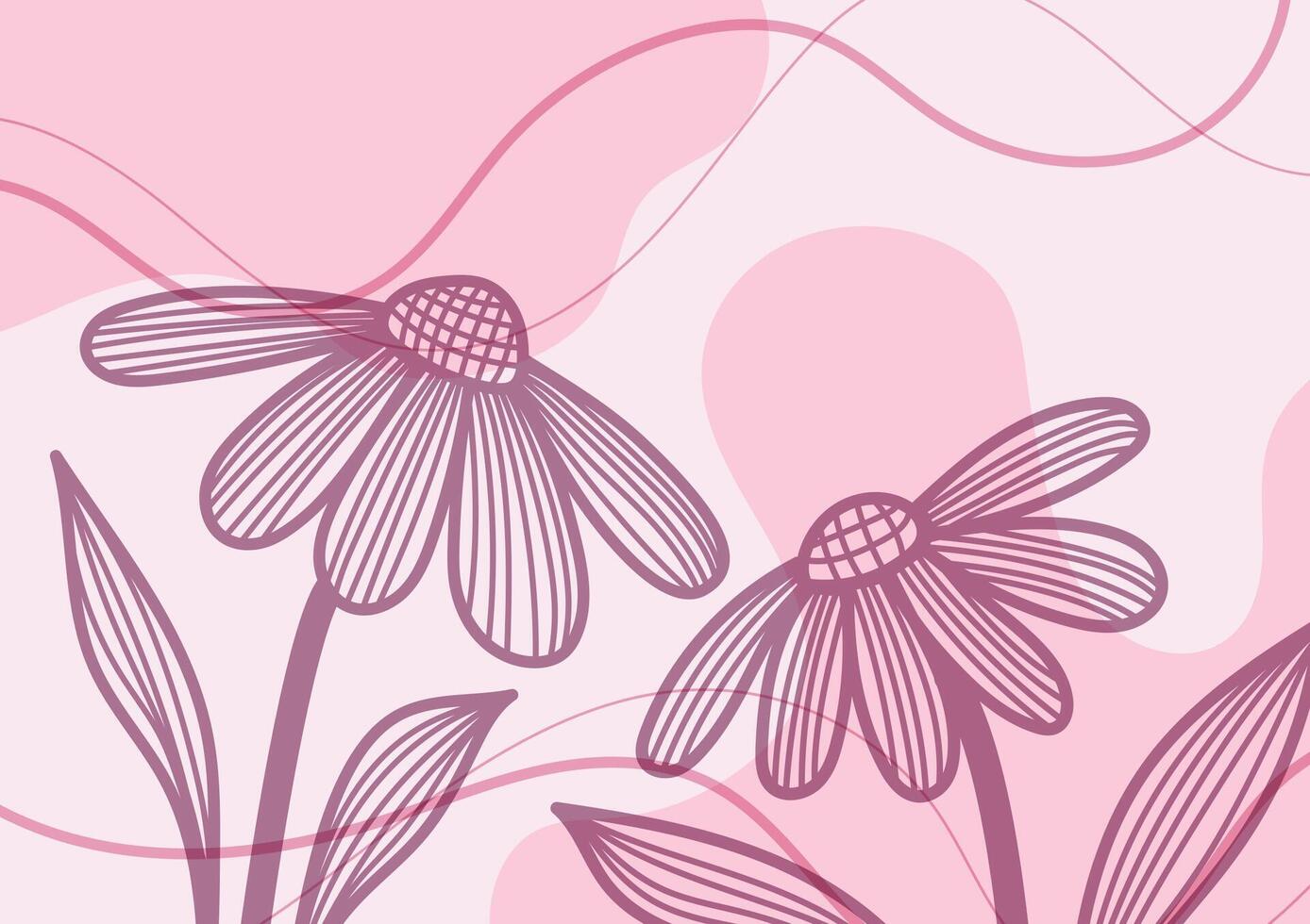 Pink natural leaf tropical flower line curve soft background vector