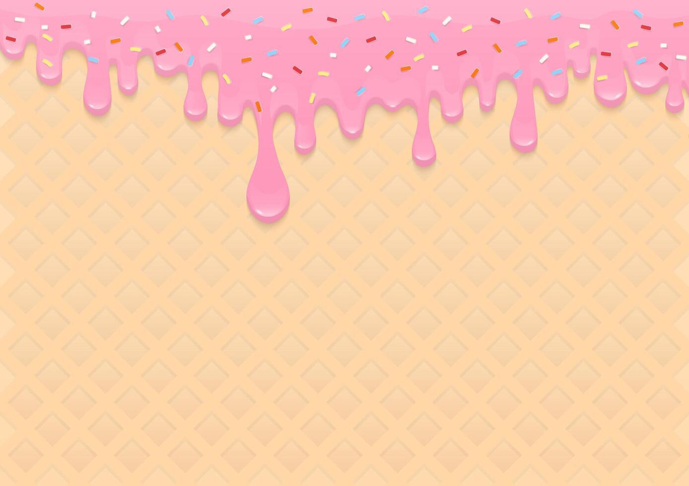 Pink liquid drop on ice cream cone background vector