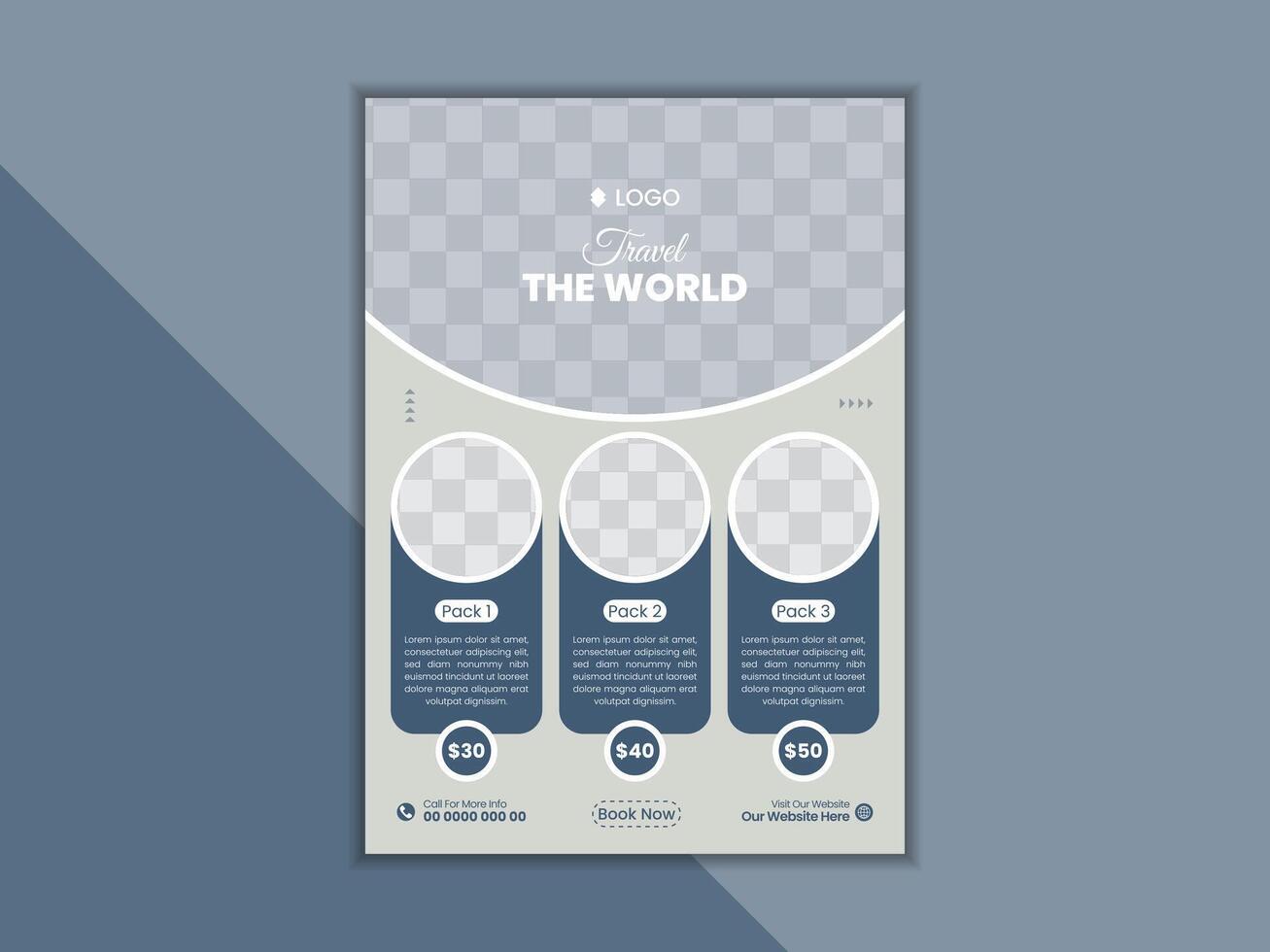 Professional business travel flyer for agency. vector