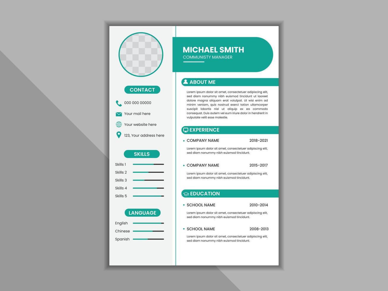 Professional clean resume template layout vector