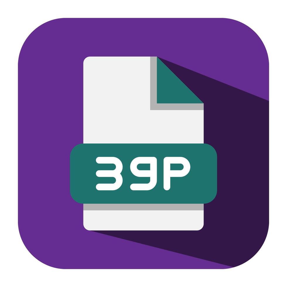 3gp file type flat icon. extension document format. perfect for modern designs. with a purple background. vector