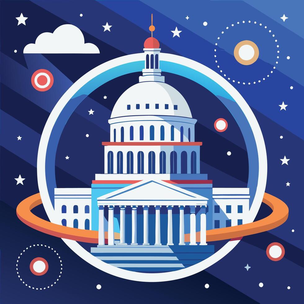 Modern Geometric Illustration of the U.S. Capitol Building with Space Elements vector