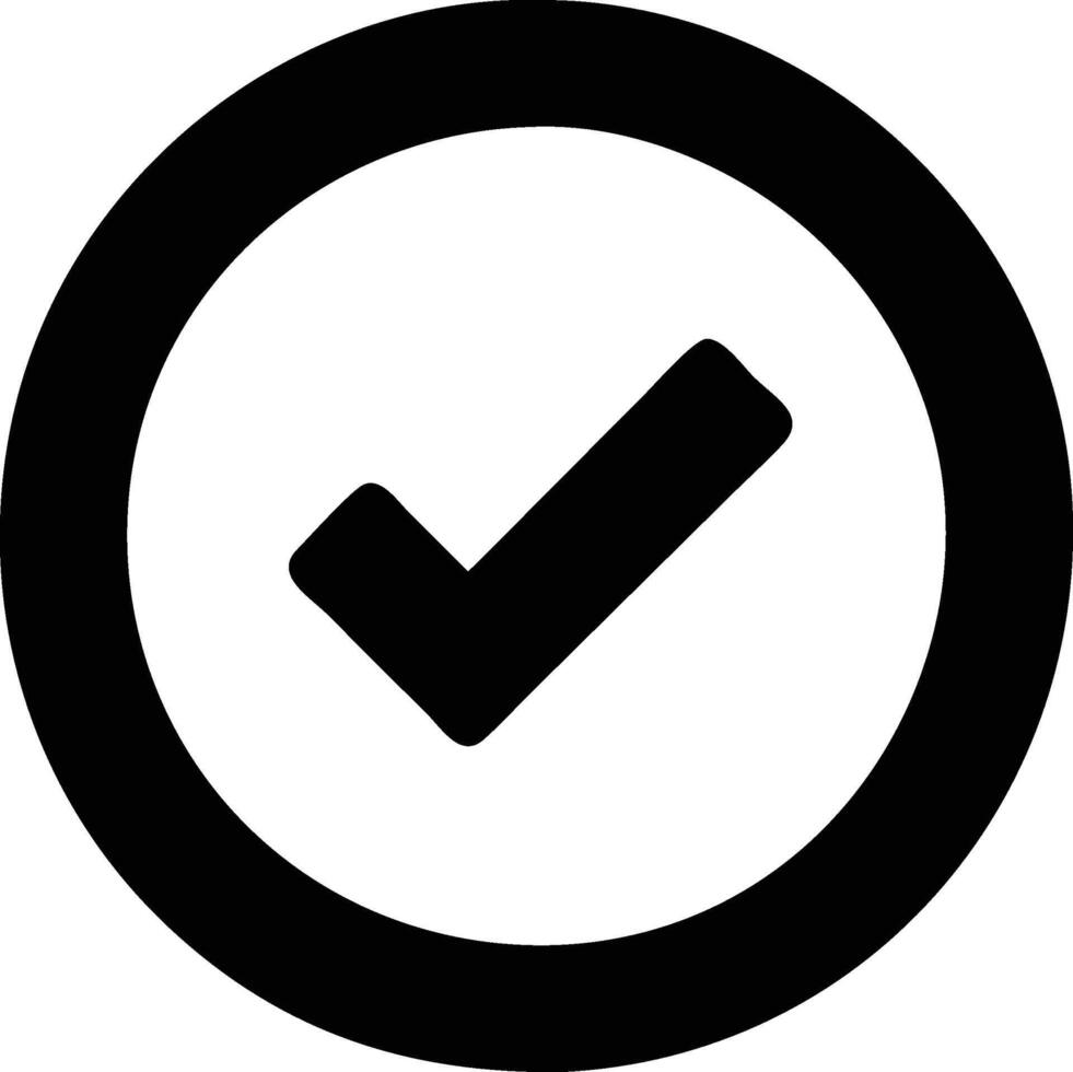 check mark icon in black circle on white background vector