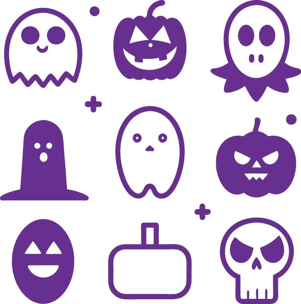 halloween icons set on purple background vector