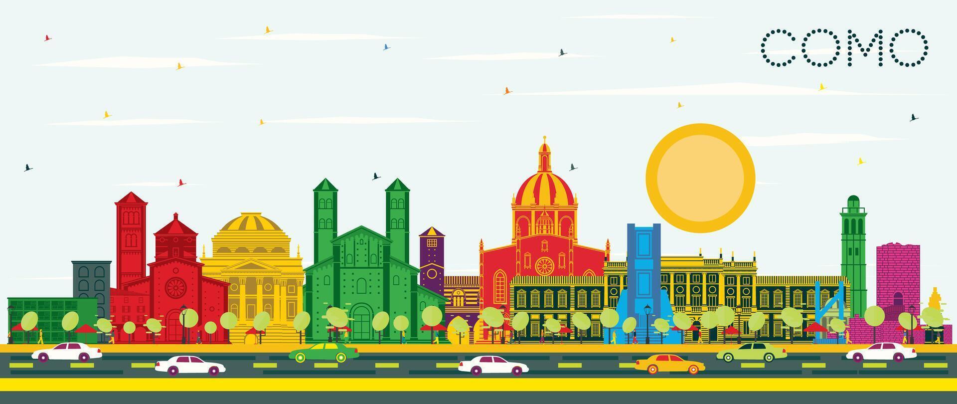 Como Italy City Skyline with Color Buildings and Blue Sky. Business Travel and Concept with Historic Architecture. Como Cityscape with Landmarks. vector