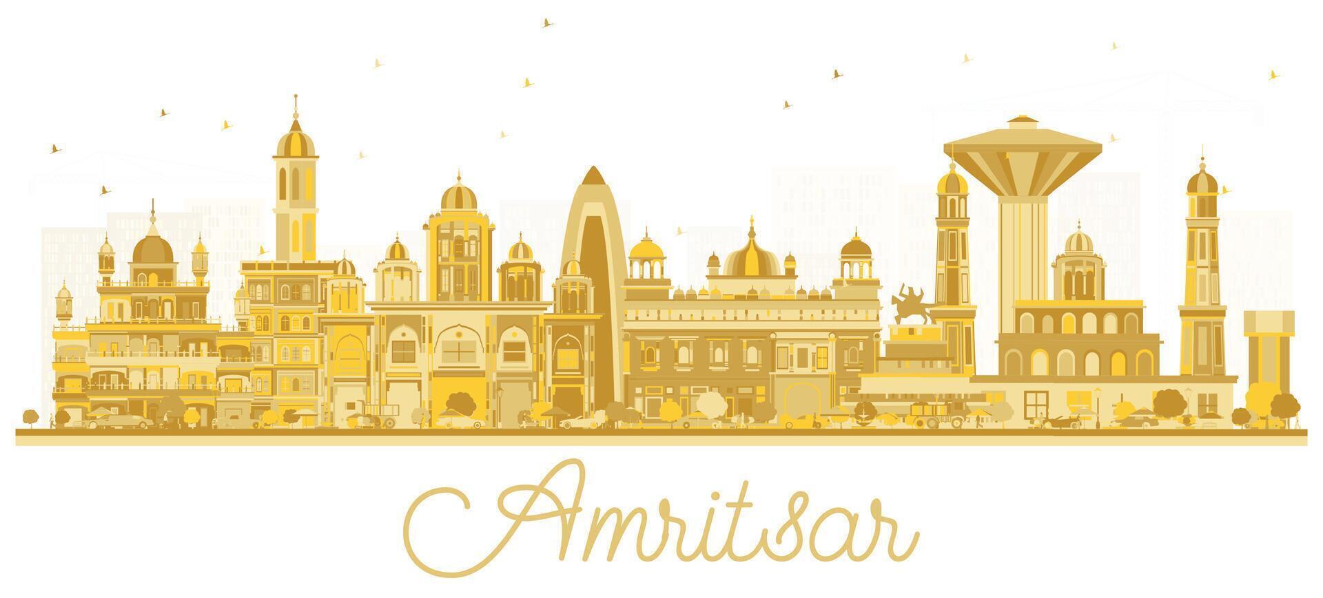 Amritsar India City Skyline silhouette with golden Buildings Isolated on White. Business Travel and Tourism Concept with Historic Architecture. Amritsar Cityscape with Landmarks. vector