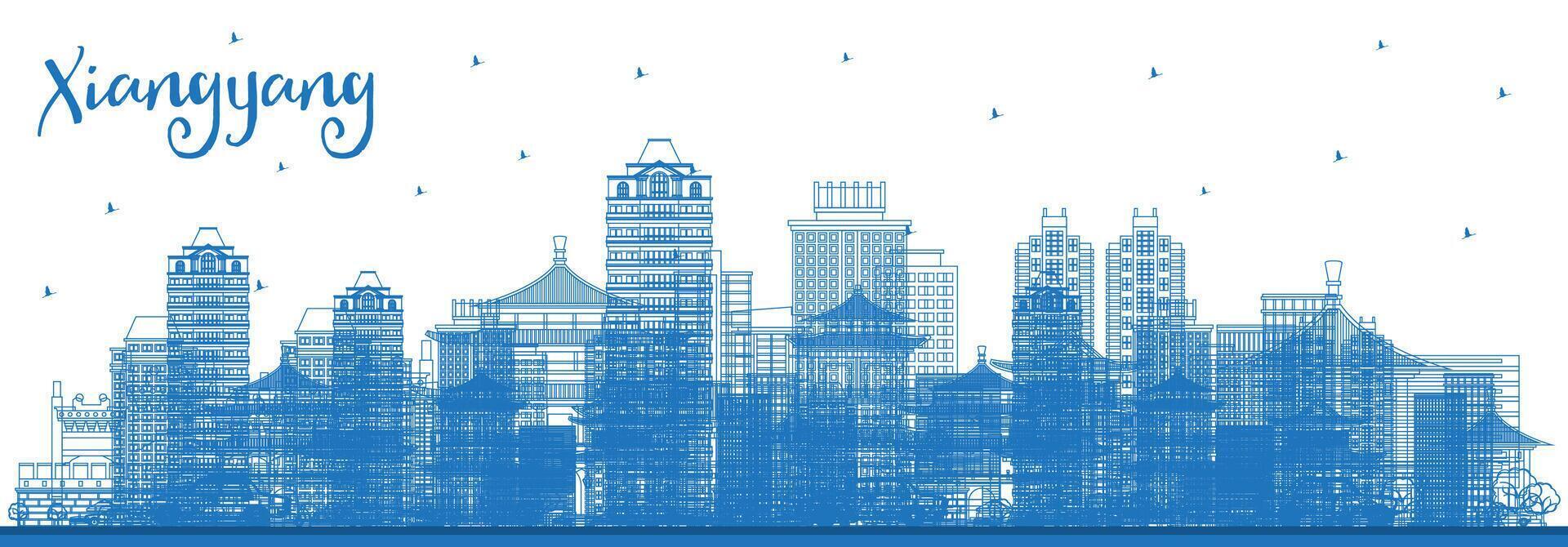 Outline Xiangyang China City Skyline with Blue Buildings. Business Travel and Tourism Concept with Historic and Modern Architecture. Xiangyang Cityscape with Landmarks. vector