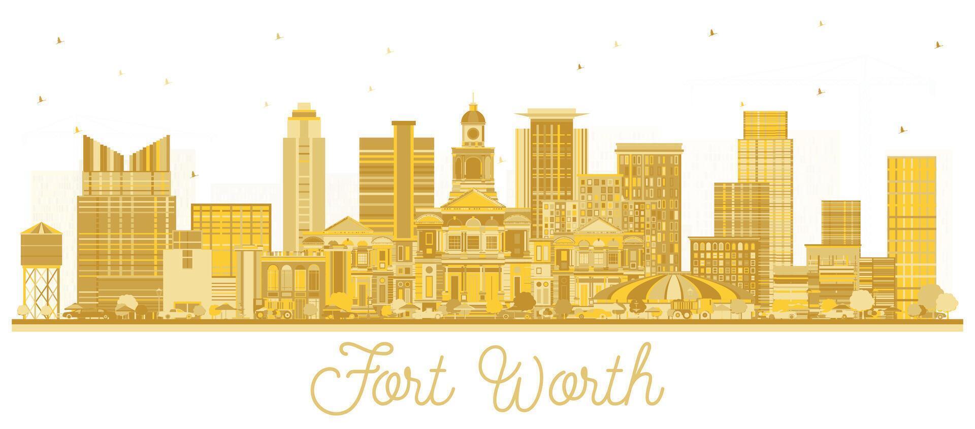 Fort Worth USA City Skyline silhouette with golden Buildings Isolated on White. Business Travel and Tourism Concept with Modern Architecture. Fort Worth Cityscape with Landmarks. vector