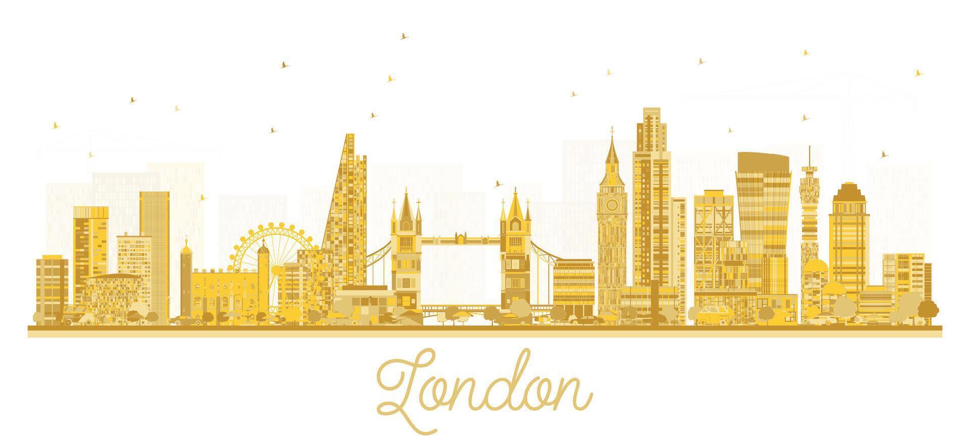 London England city skyline silhouette with golden buildings isolated on white background. London cityscape with landmarks. vector