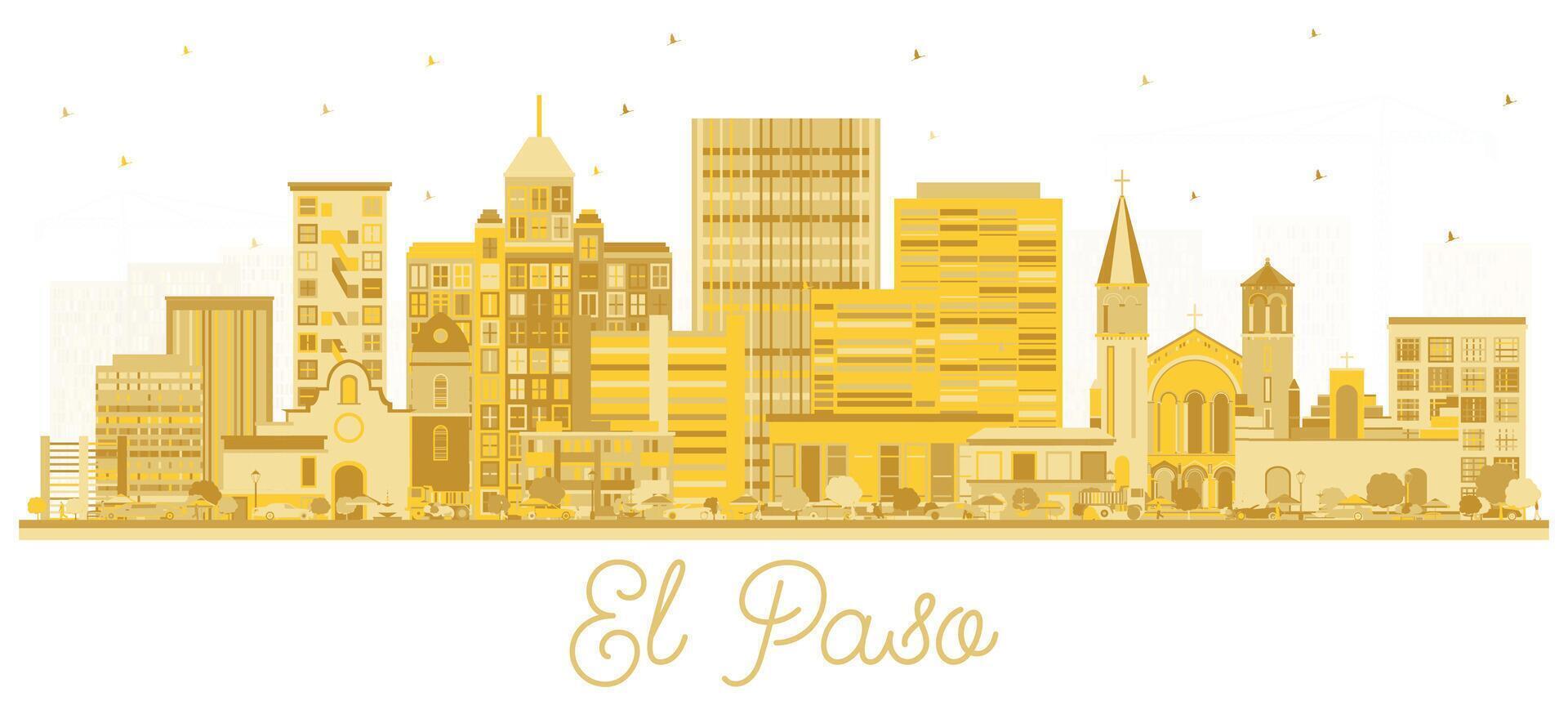 El Paso Texas Skyline silhouette with golden Buildings Isolated on White. Business Travel and Tourism Concept with Modern Architecture. El Paso USA Cityscape with Landmarks. vector