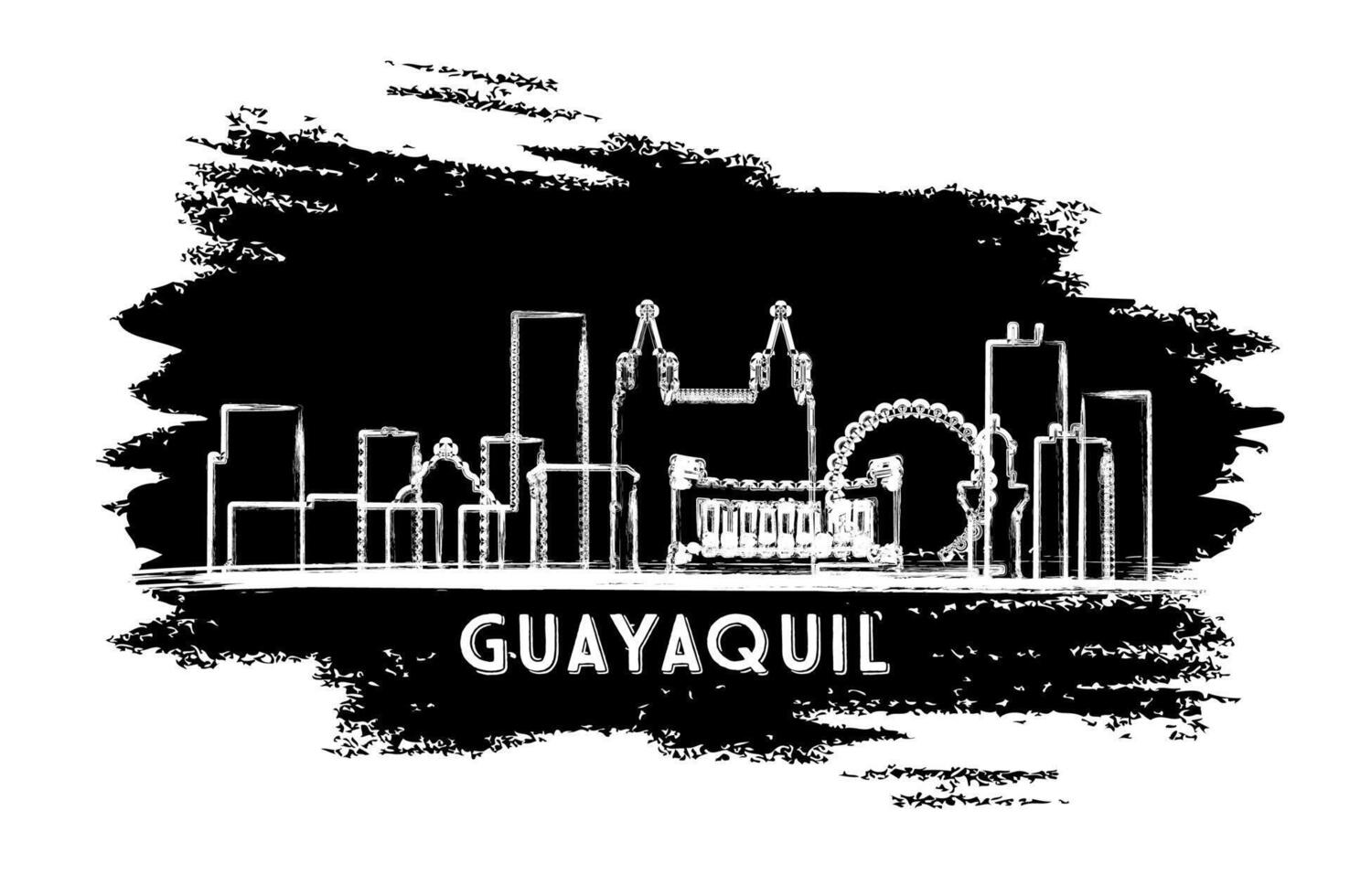 Guayaquil Ecuador City Skyline Silhouette. Hand Drawn Sketch. Business Travel and Tourism Concept with Modern Architecture. Guayaquil Cityscape with Landmarks. vector