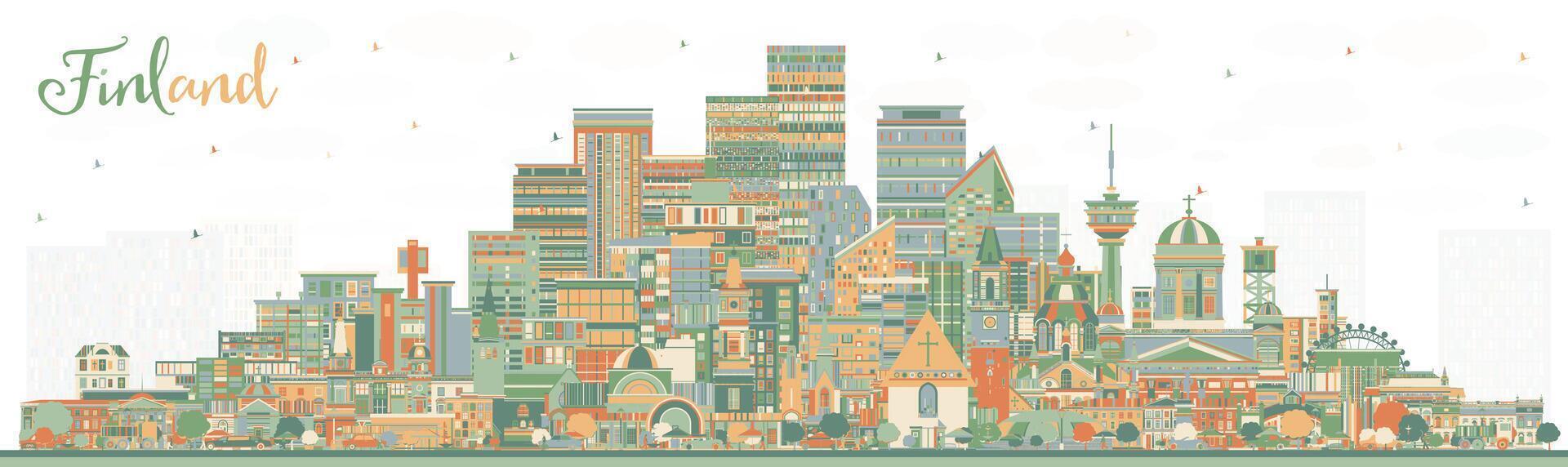 Finland city skyline with color buildings. Concept with historic and modern architecture. Finland cityscape with landmarks. Helsinki. Espoo. Vantaa. Oulu. Turku. vector