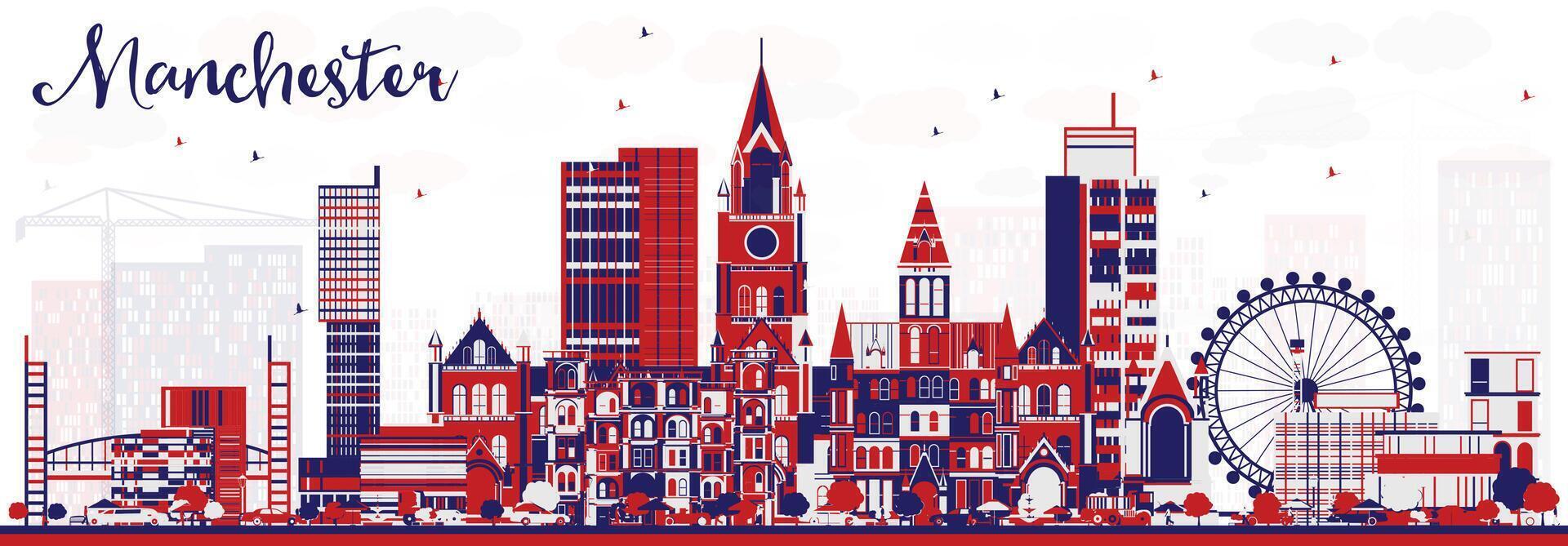 Abstract Manchester city skyline with Color Buildings. Business Travel and Tourism Concept with Modern Architecture. Cityscape with landmarks. vector