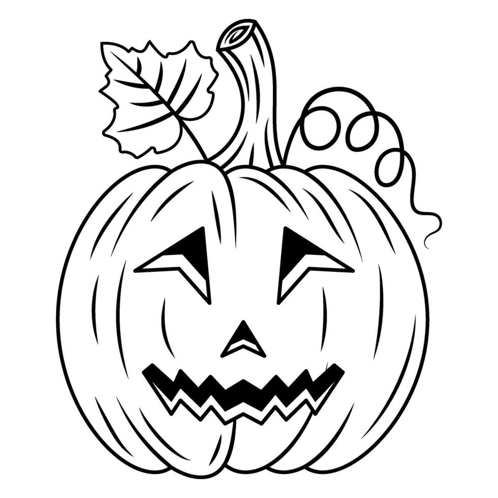 A Black and White Drawing of A Pumpkin With A Smile vector