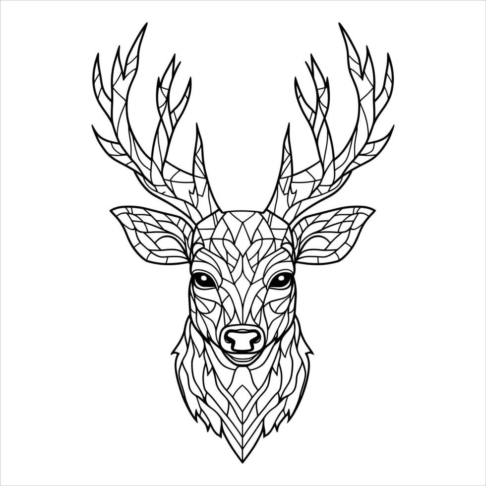 Deer line art coloring page for adult and kids mandala design illustration. vector