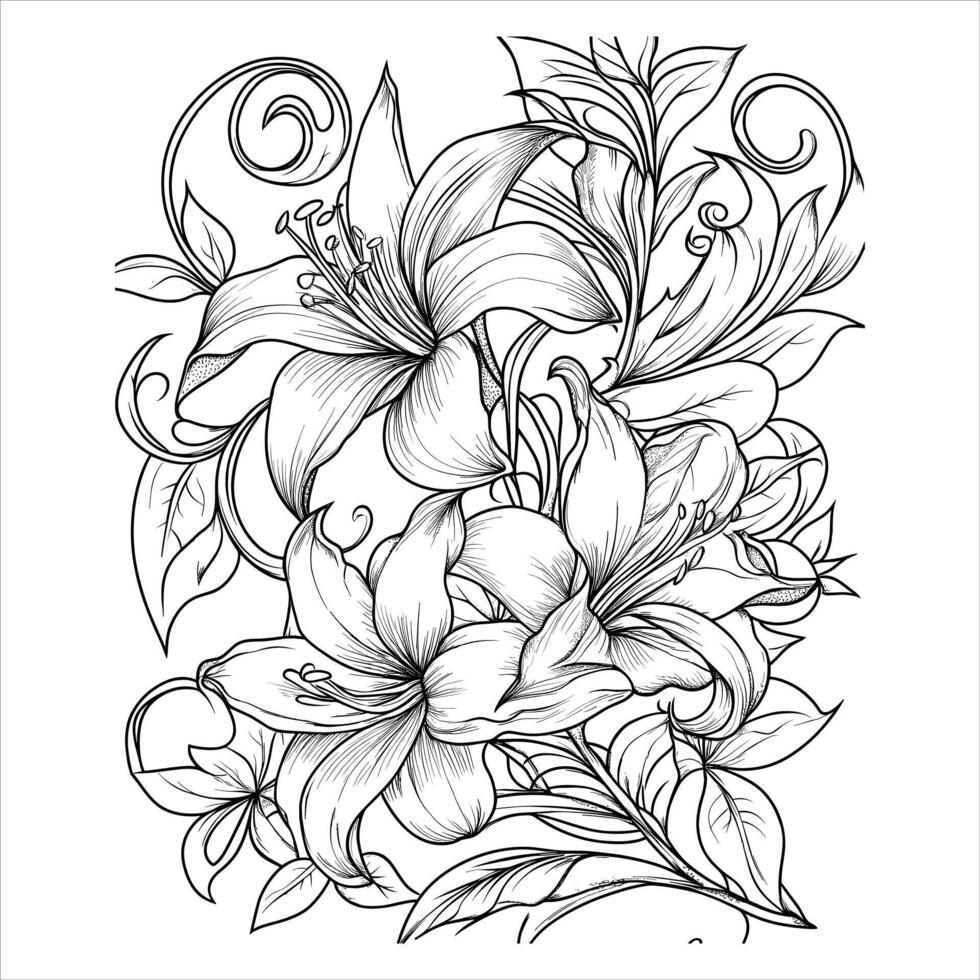 Hand drawn ink pattern. Coloring book for adult. vector