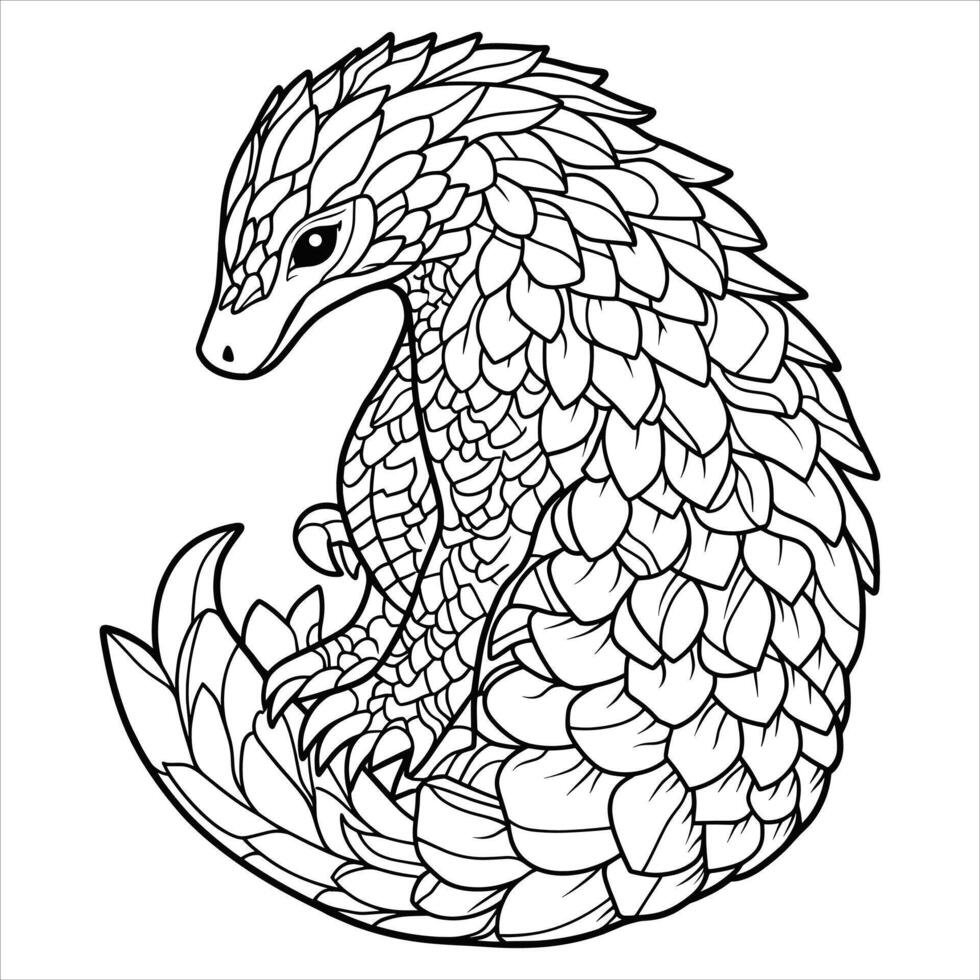 Coloring pages for adult with pangolin illustration. print design. vector