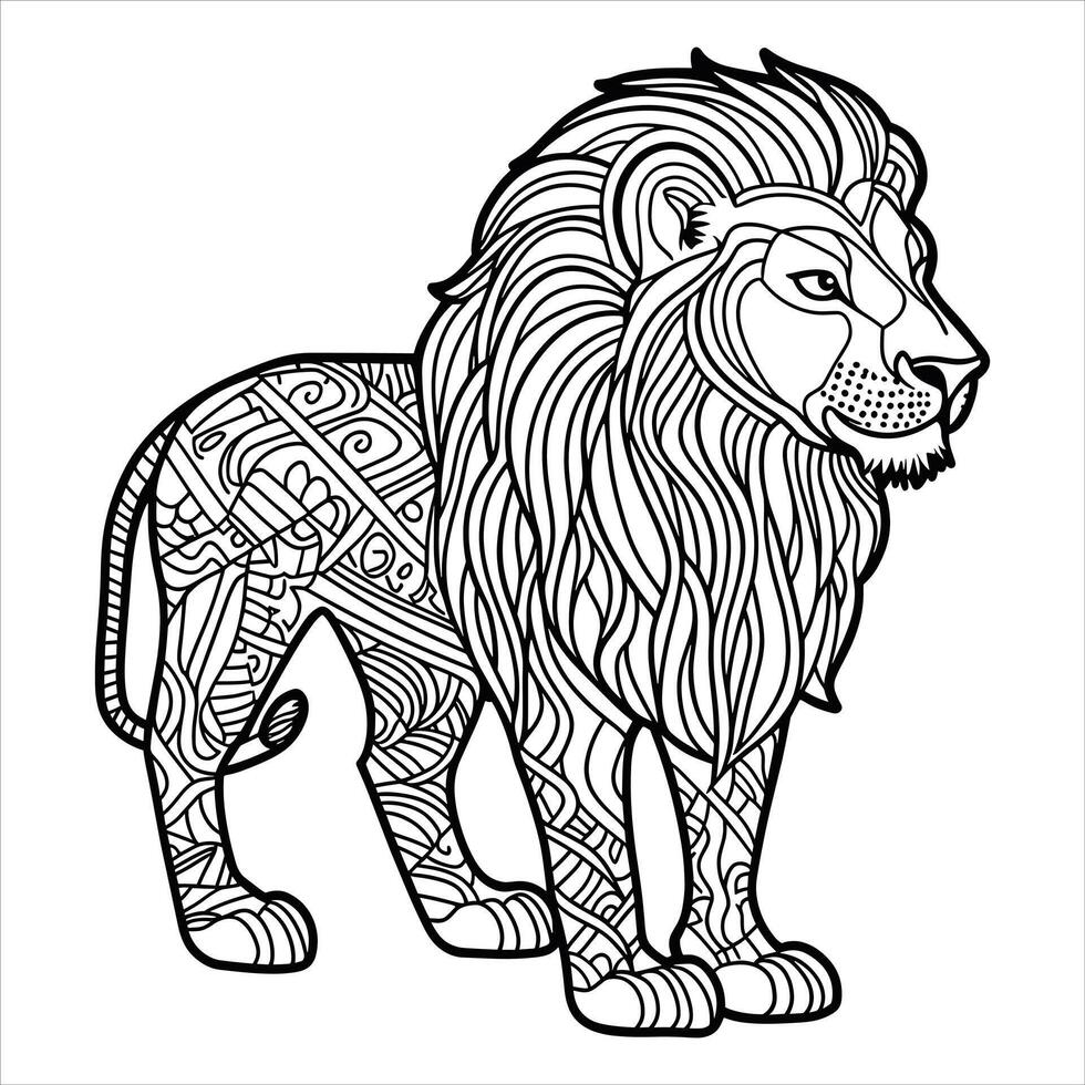 African lion mandala design coloring book for adult and kids. print design vector