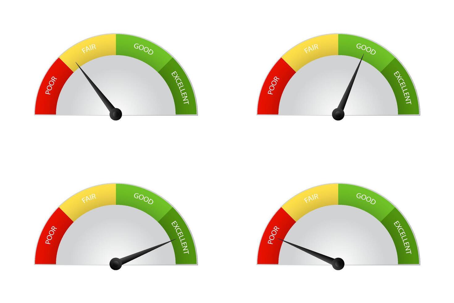 Collection of colorful scale gauges for customer satisfaction or credit score indicators vector