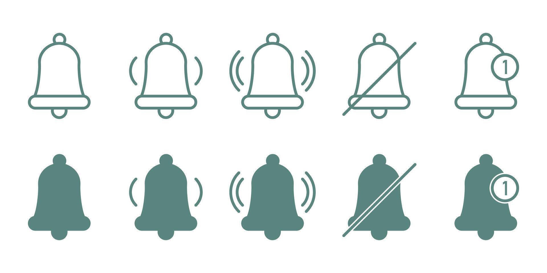 A collection of bell notification icons in bold line form and complete image design vector