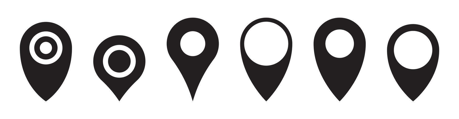 Black pin icon collection in flat design vector