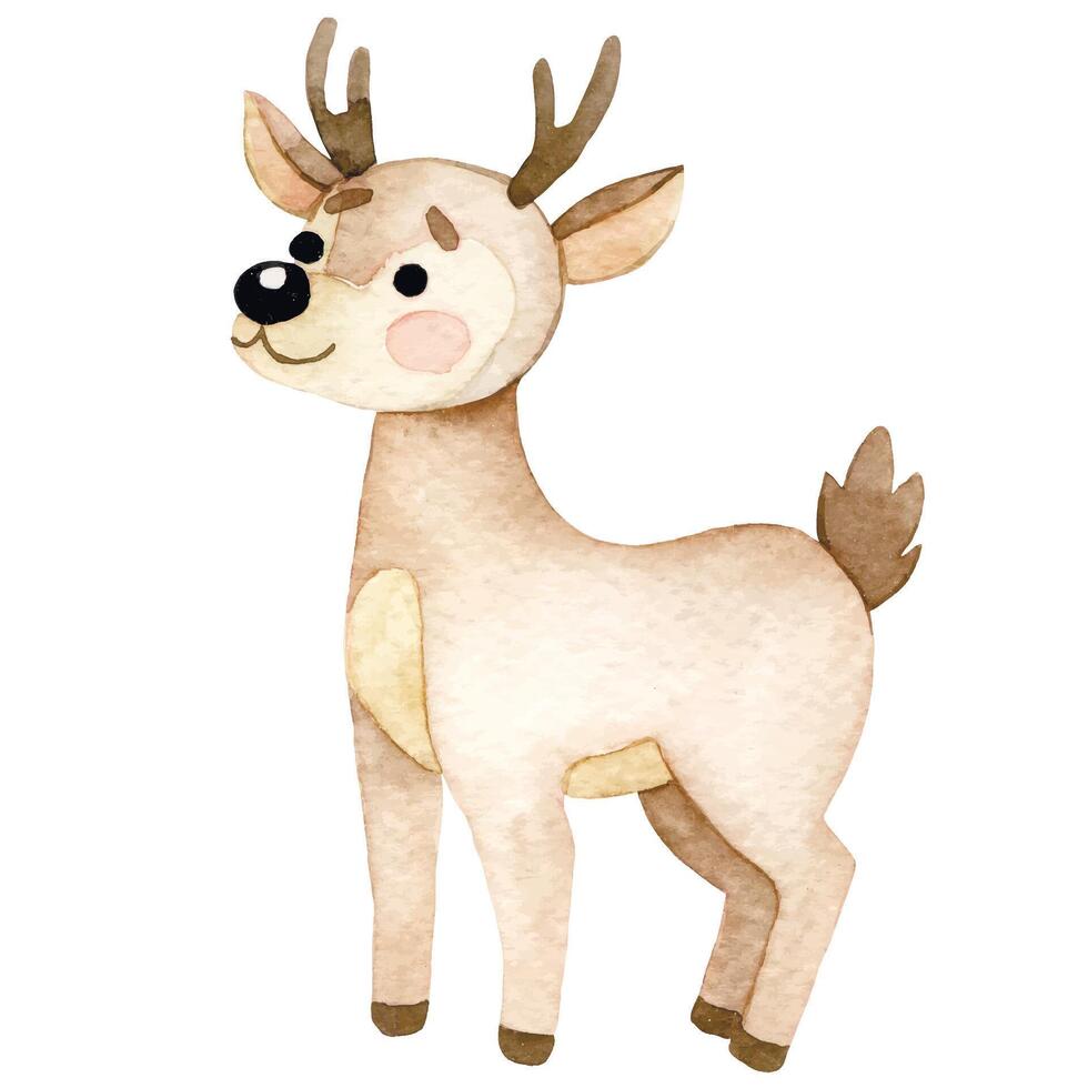 watercolor drawing, Christmas deer. cartoon vector